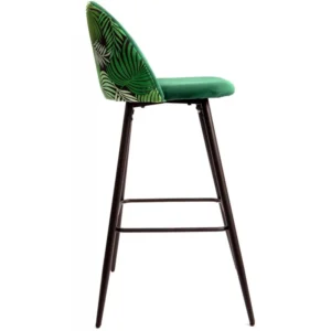 mobiliario-contract-taburete floral metal tapizado velvet gris con trasera floral a juego 2 2